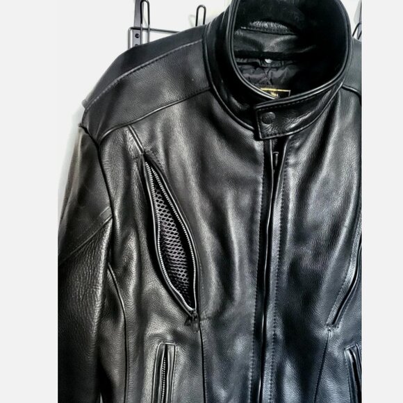 US Made Co Black Leather Jacket Padded Heavy Motorcycle Biker Mens 40 Medium - Picture 5 of 16